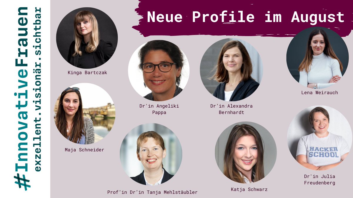 Frauen + #Innovation = 💡🔝🙌

Diese #Expertinnen sind neu in unserer Datenbank. Gerne anfragen, unterstützen &amp; weiterempfehlen! innovative-frauen.de/expertinnen 

#InnovativeFrauen #Wissenschaft #FemaleFounders #Sichtbarkeit