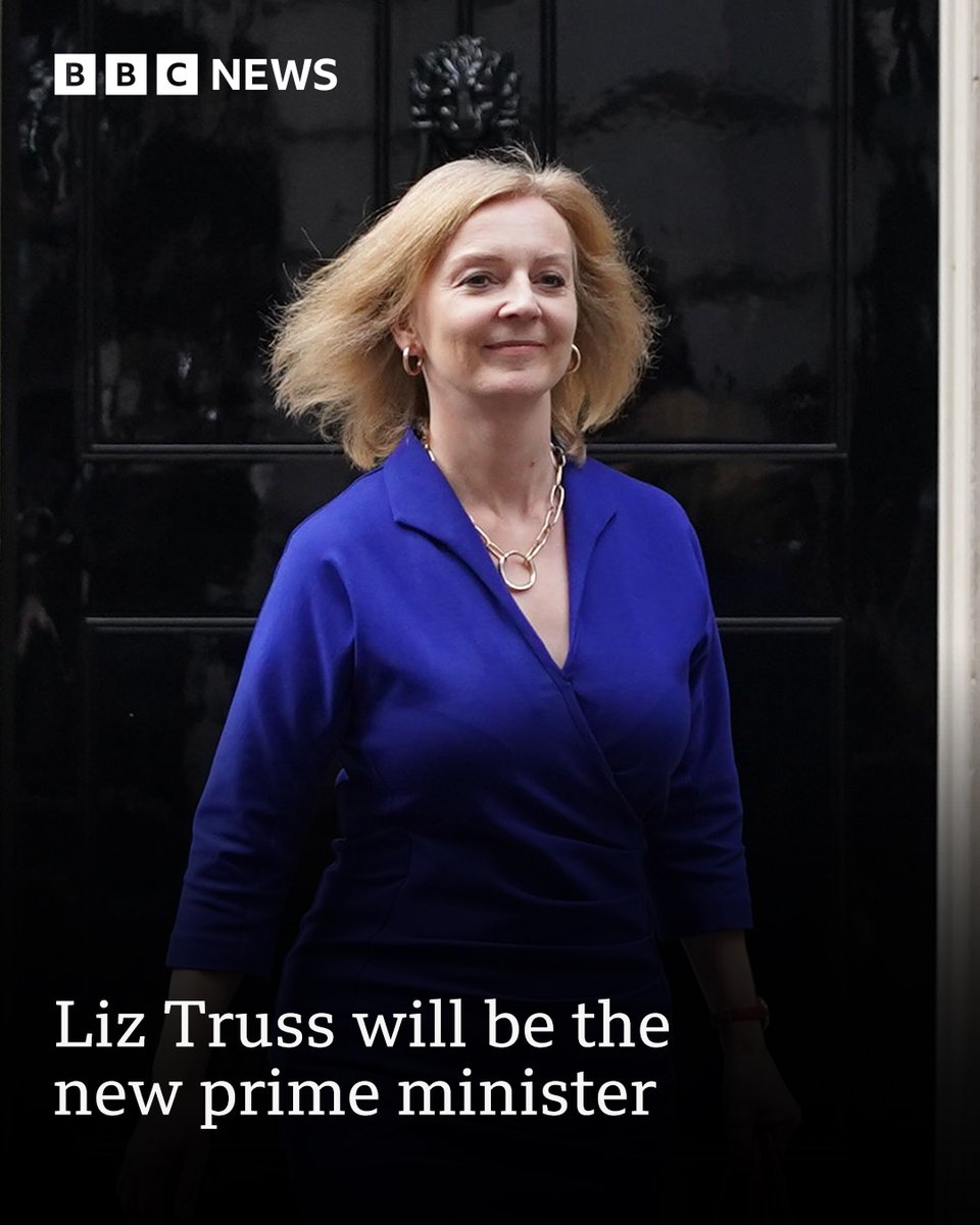 Liz Truss has been named the leader of the Conservative Party and will be the new prime minister.  

Read more here: bbc.in/3Qmw12q 

(📷 Stefan Rousseau/PA Media)