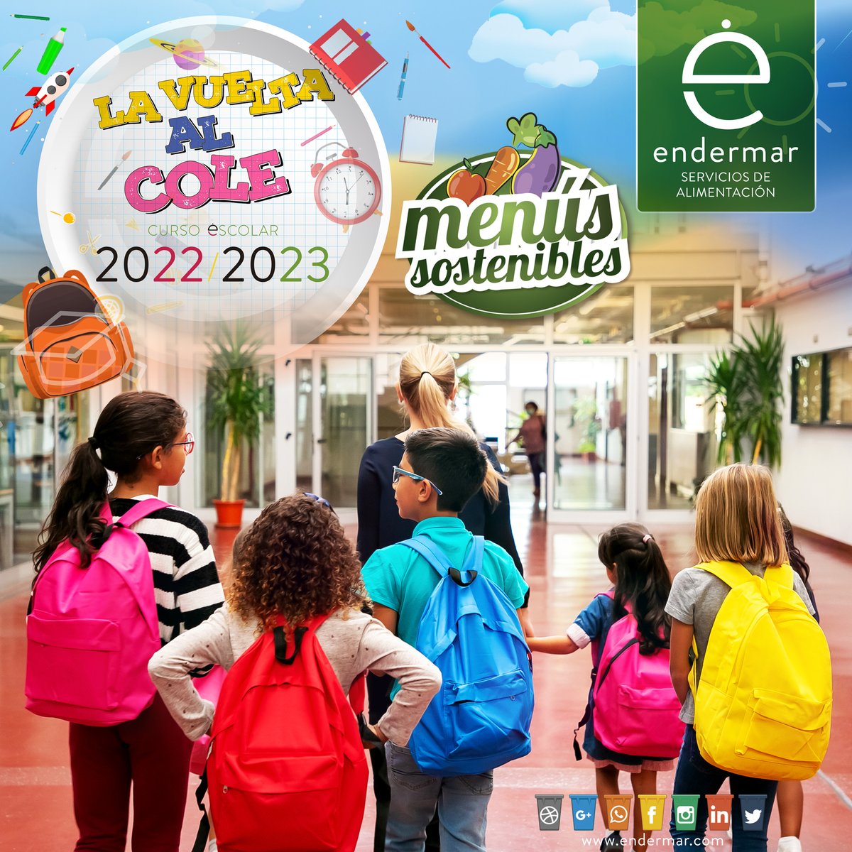¡La Vuelta al Cole!

Este curso 2022-2023
Endermar Menús Sostenibles
Empezamos curso y seguimos comprometidos en promover los hábitos alimentarios saludables.
Cuidaremos cada pequeño detalle respetando el medio ambiente.

<a href="/Endermar_/">ENDERMAR</a> 
Menús Sostenibles
endermar.com