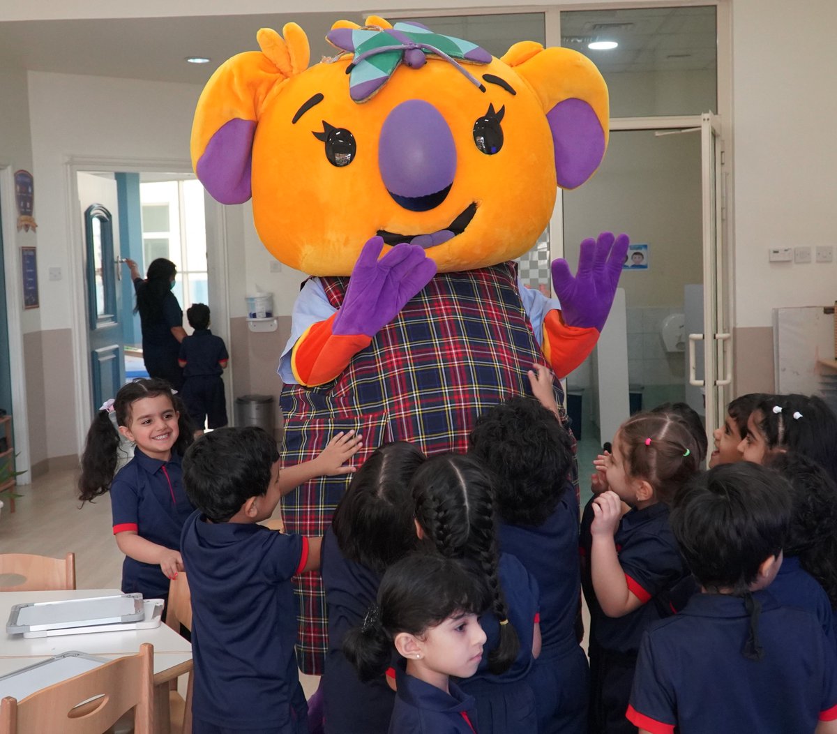 AISsharjah's tweet photo. Look who visited our ELC students in class today! Students were very excited to see Wattle - Australian Pavilion mascot in AIS uniform on their first day of school. #aisbacktoschool2022 
#Expo2020australia #australianpavillion @IanHalliday29 @AusCG_Expo2020 @TIQ_UAE https://t.co/PMd2z4OsCz