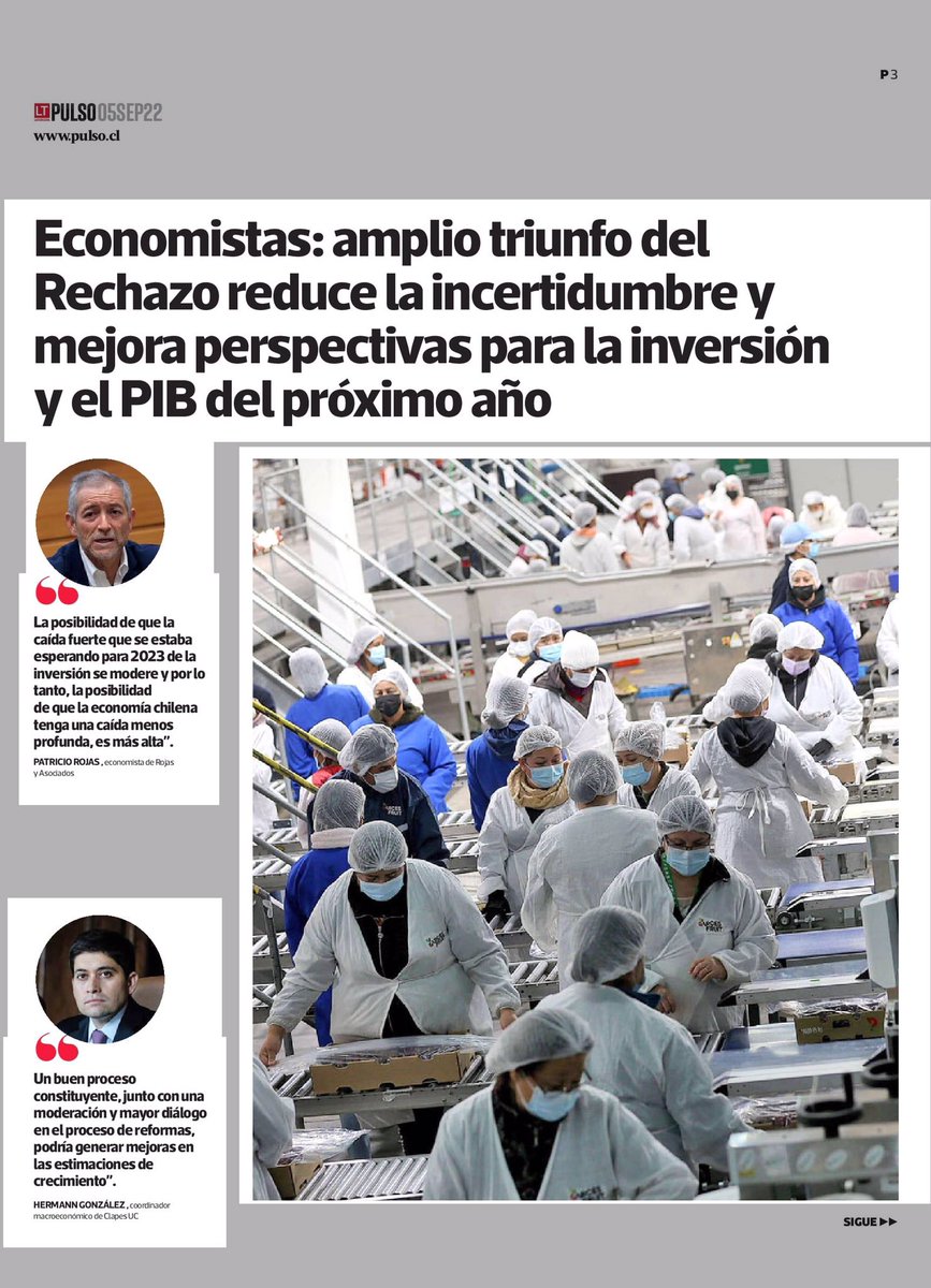 ClapesUC's tweet photo. [NOTA @latercera] “Economistas: amplio triunfo del Rechazo reduce la incertidumbre y mejora perspectivas para la inversión y el PIB del próximo año” donde nuestro investigador, @hegonzalb indica cómo se podría mejorar las estimaciones de crecimiento en el proceso de reformas https://t.co/FPz34YBDza