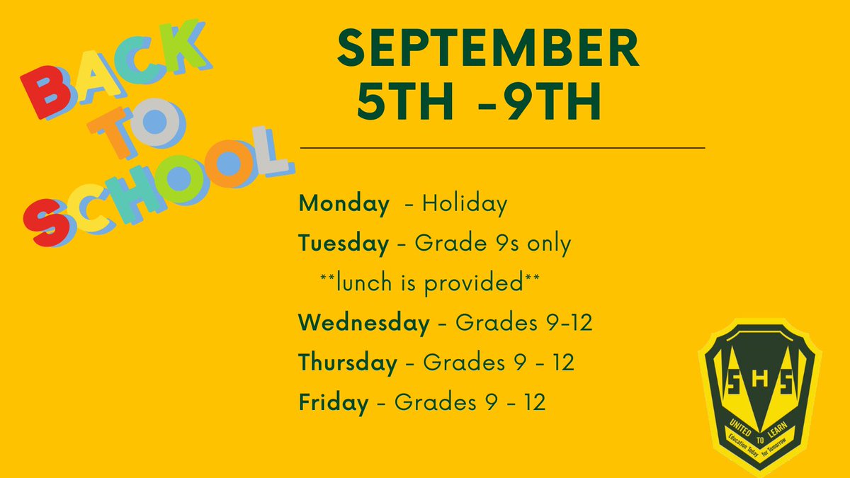 Good morning #Seabees! Here is the plan for this week! #ANewYear #Firstdayofschool #Fallisintheair 💛💚