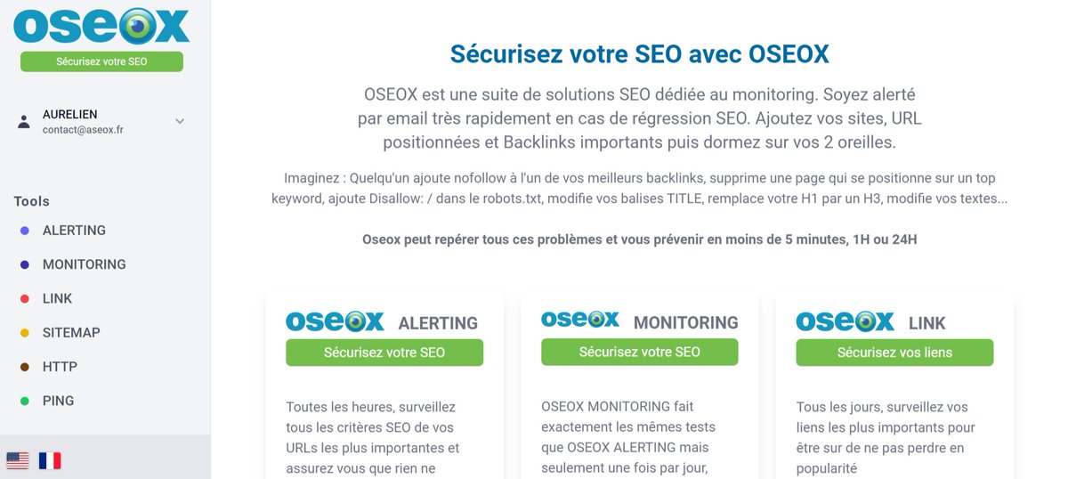 All in one ! 6 logiciels SEO Oseox réunis 
tool.oseox.fr (dont 1 nouveau)
au sein d'une belle interface
Monitorez ttes vos optimisations &amp; Backlinks
Dites STOP aux régressions SEO pour tjrs
(compte free pr tester)
Des quotas EXPLOSéS
Détails :  oseox.fr/blog2/oseox-re…