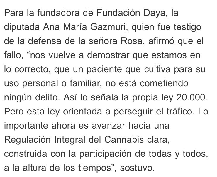 🌿Nuevo triunfo Absuelven por unanimidad a usuaria de cannabis medicinal en Chillán, Rosa Salazar, quien cultivaba para ella y su hija con discapacidad. 🌿La diputada de nuestra Bancada  <a href="/AnaMariaGazmuri/">Ana María Gazmuri</a> fue testigo en el juicio. #NoMasPresosPorPlantar 

soychile.cl/Chillan/Socied…