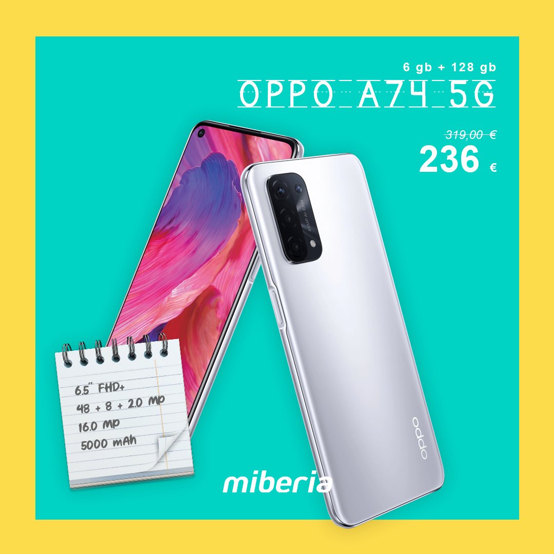 miberia_it's tweet photo. Cosa ci è piaciuto dell'#OPPOA74?📱❤️

🤩Design
📺Schermo🔝 FHD+ da 6,5"
📸Tripla fotocamera posteriore 48,0 MP + 8,0 MP + 2,0 MP
🤳Fotocamera frontale 16,0 MP
🔋Batteria 5000 mAh con ricarica rapida da 18 W

#OPPO A74 👉 https://t.co/l7iKd4WzMv
#OPPOSmartphone #OPPOOfferte https://t.co/xBsdM9ASib