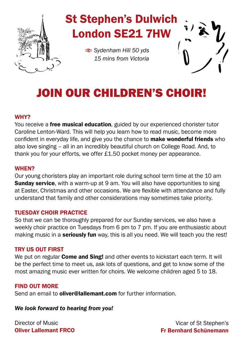 St Stephen’s South Dulwich (@ststepdulwich) on Twitter photo Our children's choir restarts tomorrow Tuesday 6 September at 6pm! We'll be learning fun music for the term (and are we allowed to mention Christmas and carols yet..?) Please spread the word! <a href="/DulwichSociety/">The Dulwich Society</a> <a href="/DulwichHistory/">Dulwich Local History</a> Our children's choir restarts tomorrow Tuesday 6 September at 6pm! We'll be learning fun music for the term (and are we allowed to mention Christmas and carols yet..?) Please spread the word! <a href="/DulwichSociety/">The Dulwich Society</a> <a href="/DulwichHistory/">Dulwich Local History</a>