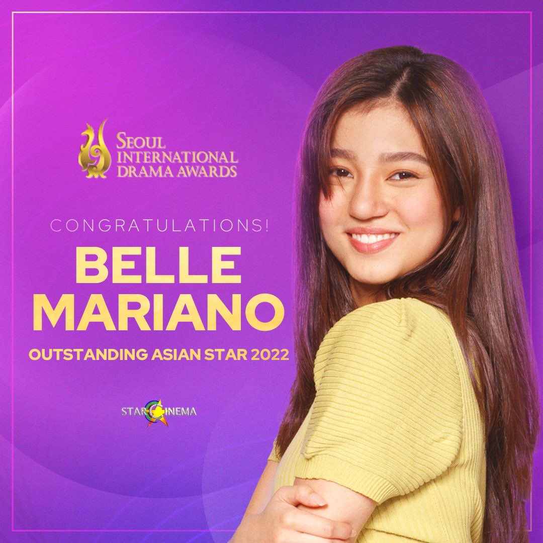 StarCinema's tweet photo. Congratulations, @bellemariano02 for winning the Outstanding Asian Star 2022 at the Seoul International Drama Awards 🥳 https://t.co/cBQ2avIoOK