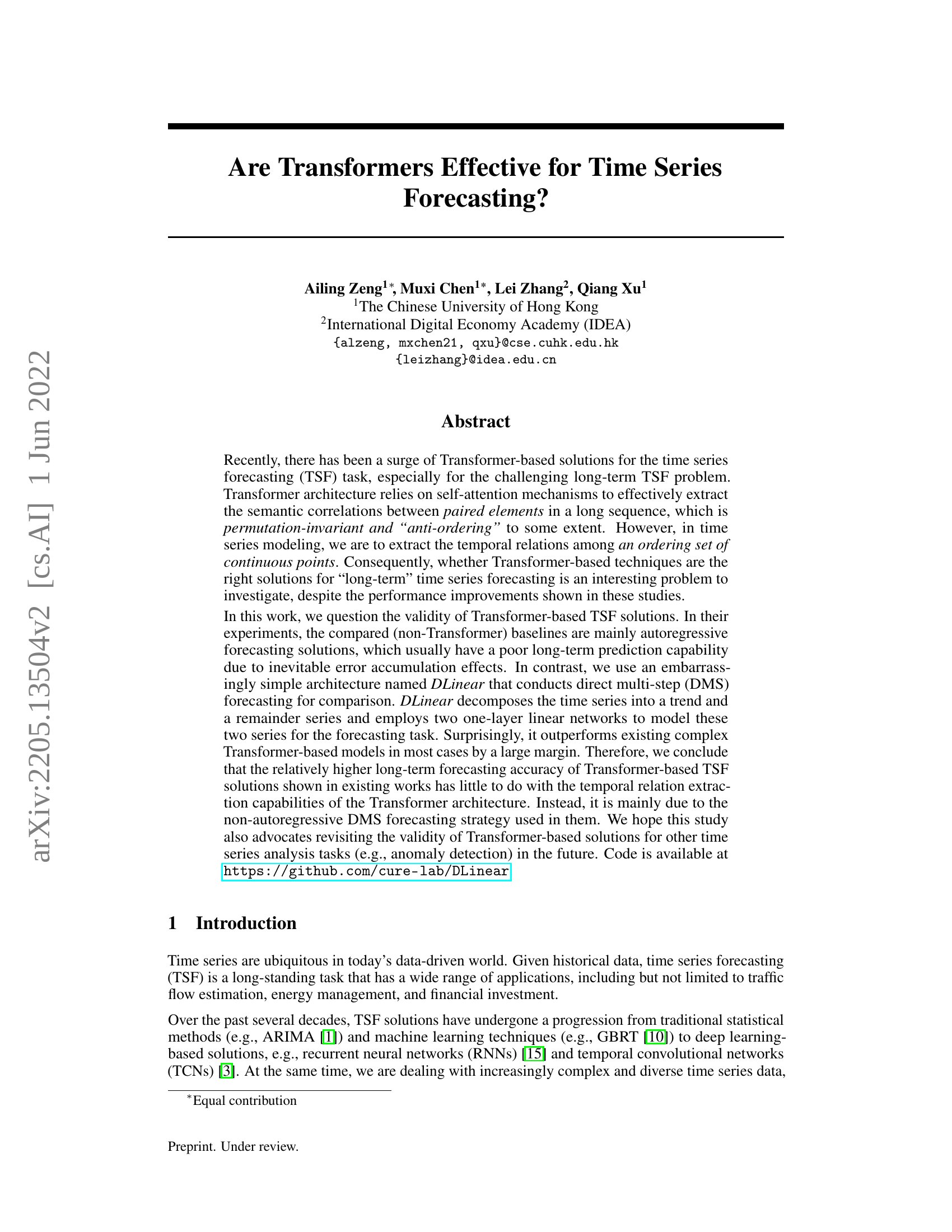 Carl Carrie (🏠) on Twitter "'Are Transformers Effective for Time