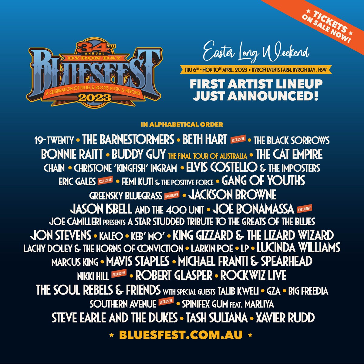 BIG update fam! We are heading back to Australia for the <a href="/BluesfestByron/">Bluesfest Byron Bay</a> and we could not be more thrilled. We are so looking forward to seeing familiar faces and new ones in the Land Down Under! Let’s go!!! 🦘💕🎶🇦🇺
Tickets 🎟 bluesfest.com.au/tickets/