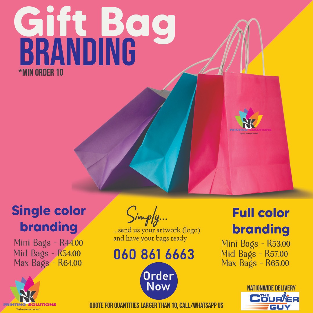 NkPrintingS's tweet photo. Gift bag branding for your Products (packaging), gifting, Parties, Events, etc. #printing #print #padprinting #screenprinting #NKPS #elim

#SenzoMeyiwatrial #Uyajola99 Adv Mshololo Adv Teffo Liz Truss Chizzy #IdolsSA #RHOCT Christan Eriksen https://t.co/AGwukMcTPU