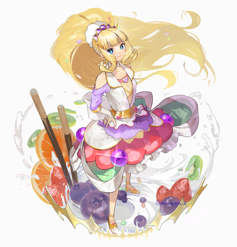 1girl blonde hair food solo blue eyes fruit long hair  illustration images