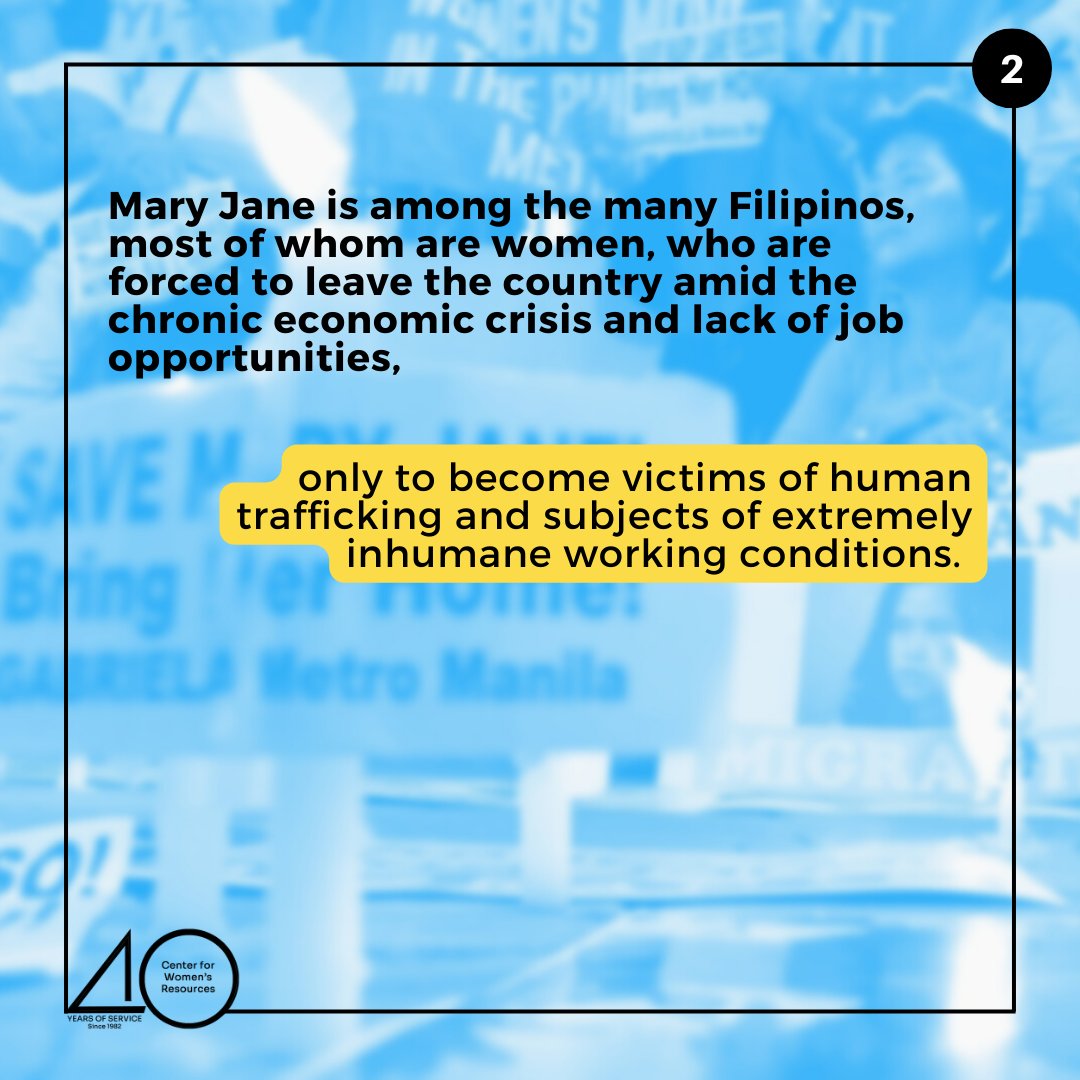 cwr1982's tweet photo. The Center for Women’s Resources calls on President Marcos Jr. to prioritize raising the issue of Mary Jane Veloso and seek clemency as he visits and speaks with Indonesia President Joko Widodo this week. (1/2) https://t.co/MgFAFwWYNb