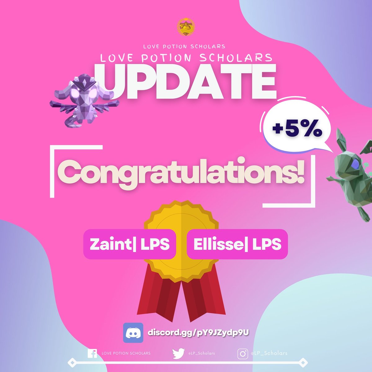 LP_Scholars's tweet photo. That ends the +5% or pass upgrade event!

Congratulations to [Ellisse | LPS]and [Zaint | LPS].

Keep up the grind! 🦾 https://t.co/4xr1xg2RHn