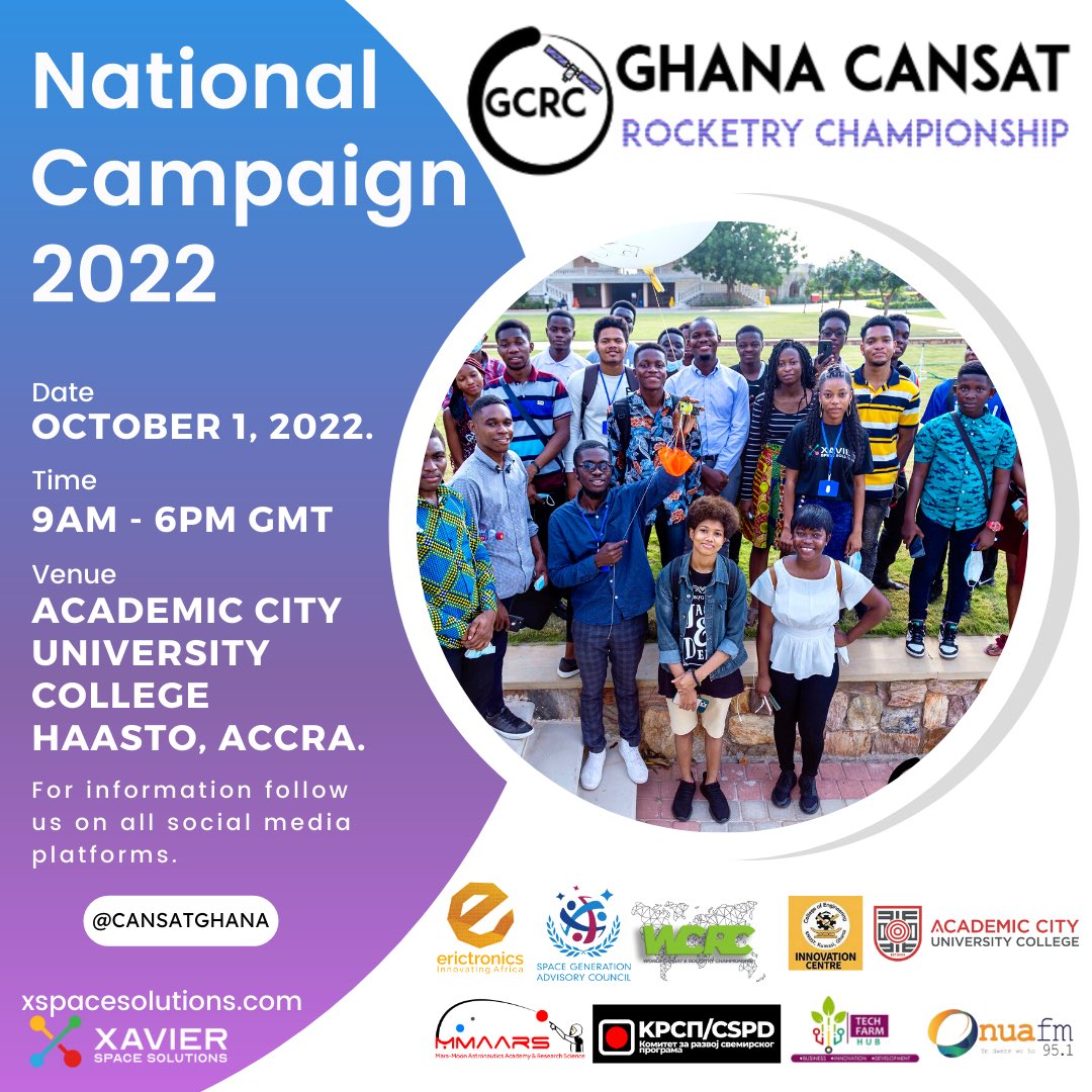 CansatGhana's tweet image. Ghana CanSat / Rocketry Championship 
#NationalCampaign2022 

forms.gle/EupbkW4ZEk4oRD…

Register now to attend Ghana’s 1st ever student satellite design competition and the most influential satellite design campaign in the entire Africa &amp;amp; Middle East - limited places available!!