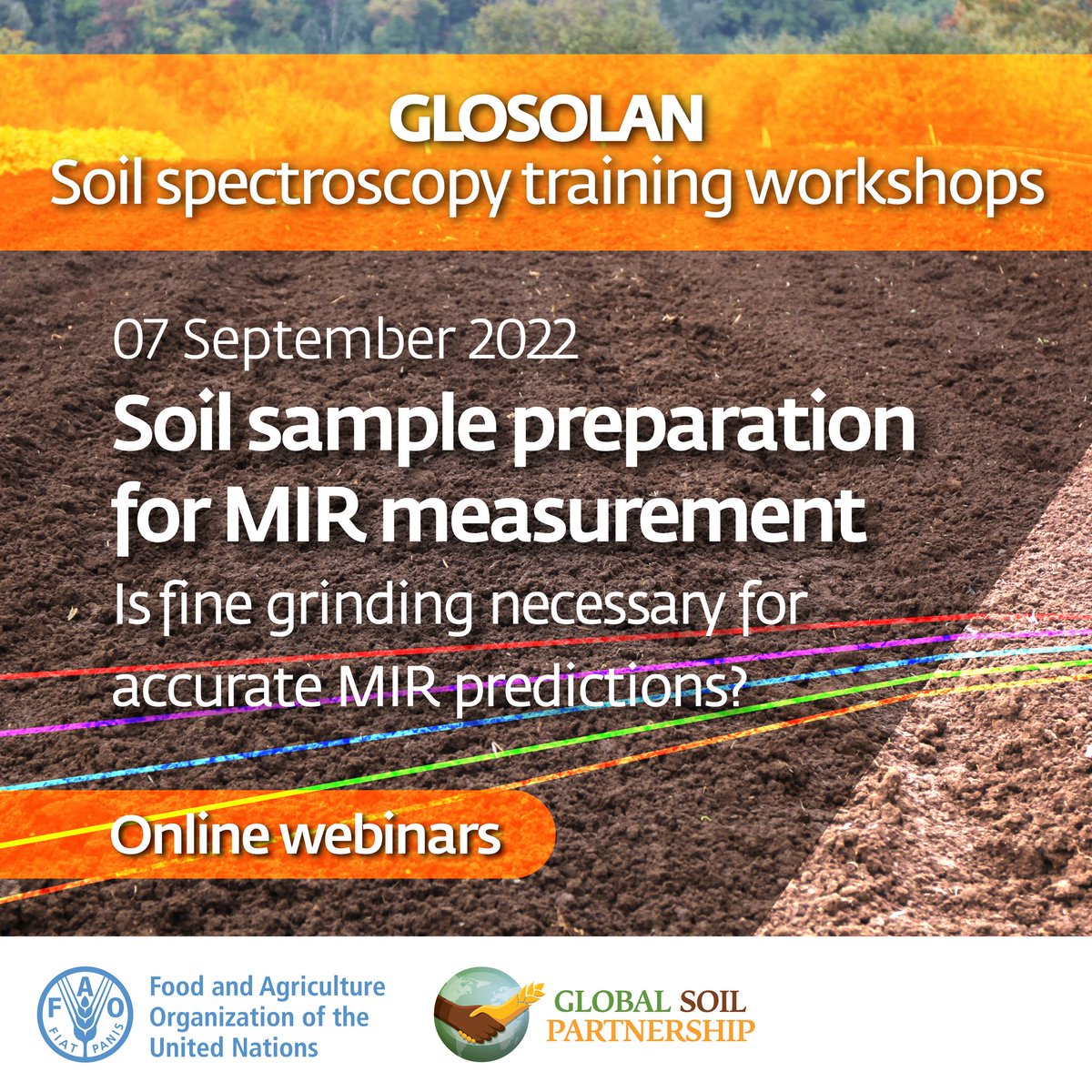 RonaldVargasJob's tweet photo. Interested in making soil testing more affordable, time efficient &amp; environmentally friendly without comprising accuracy?
Join the FAO/GSP GLOSOLAN webinar series for a presentation by @WijewardaneK from @msstate

💻 7 September 22 - 16PM CEST 
📌 Register https://t.co/FpjGmU4gbG https://t.co/tNg0mwg5j2