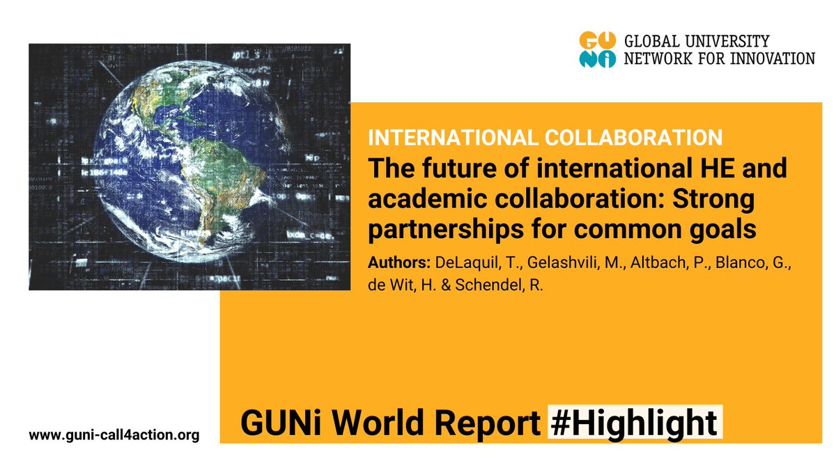 GUNi_net's tweet photo. #GUNiHighlight📑The future of international HE and international academic collaboration: Strengthening partnerships for our common goals
👥@TDelaquil, Maia Gelashvili, @PhilipAltbach, @gblancoedd, @HdeWitIHEd & @RSchendelBC
Read the full article👉https://t.co/7uqDsi2xus https://t.co/iDRG79ZPML