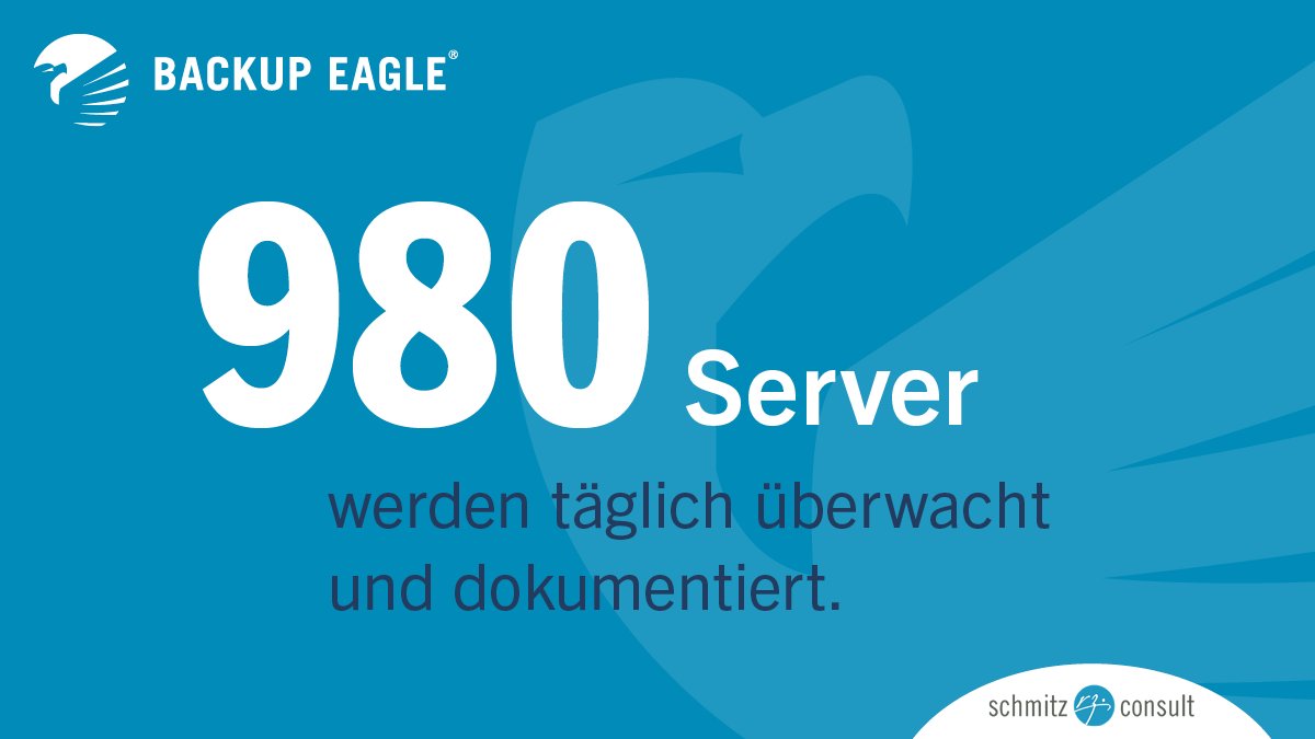 backupeagle's tweet photo. Ein #IT-Mitarbeiter kann nur eine begrenzte #Server-Zahl im Auge behalten. Das gilt auch für die #Datensicherung: Die Lösung von Schmitz RZ Consult übernimmt Monitoring und Dokumentation aller #Backup-Server. 980 sind es aktuell. #BackupMonitoring
 https://t.co/PH84rYwCu4 https://t.co/TCCqXGpZZG