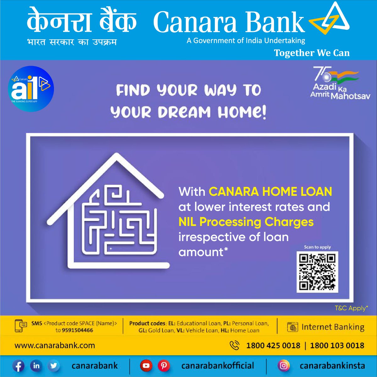 canarabank's tweet photo. With NIL Processing Charges and lower interest rates, step closer to your dream home with Canara Home Loan. Apply online and get instant approval: https://t.co/lkgL9EXmFb https://t.co/xTSBG0l7xj