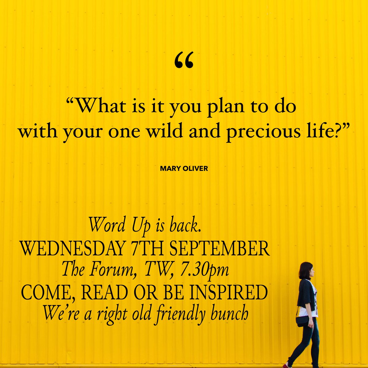 WordUpPoets's tweet photo. Kids are back to school so how about you expand your mind by joining us at Word Up for a night of all things spoken word. We love hearing from you, but you can just watch if you don’t feel confident yet to have a go on the open mic. Be there or be somewhere else less interesting https://t.co/yGRJFdxmQm
