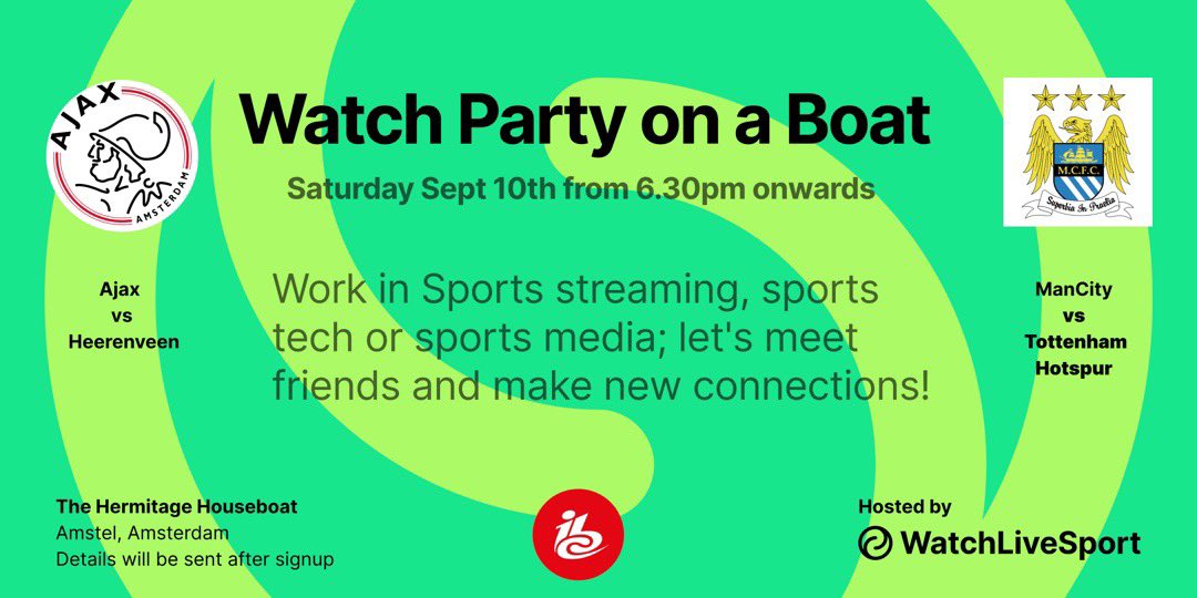ThomasEngel's tweet photo. Attending IBC in Amsterdam this week? Want to network (SportsTech, SportMedia, Sport streaming) and watch sport on a houseboat? Then signup here:

https://t.co/OGVTwTOTb5

#ibcshow #ibc2022 https://t.co/Fnbe1AG5Pv