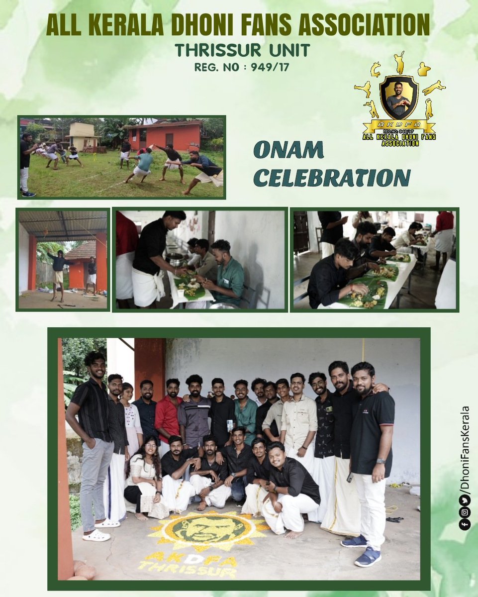 KiranMsd4's tweet photo. AKDFA THRISSUR UNIT celebrated onam festival among the unit members on September 4th Sunday at Kolazhy, Thrissur. Onam feast, Pookkalam, onam special games all were part of the celebration and we wishing you all a happy &amp; prosperous Onam 🌸❤️
#dhonifanskerala #akdfathrissur #onam https://t.co/n2tiZ2bduN