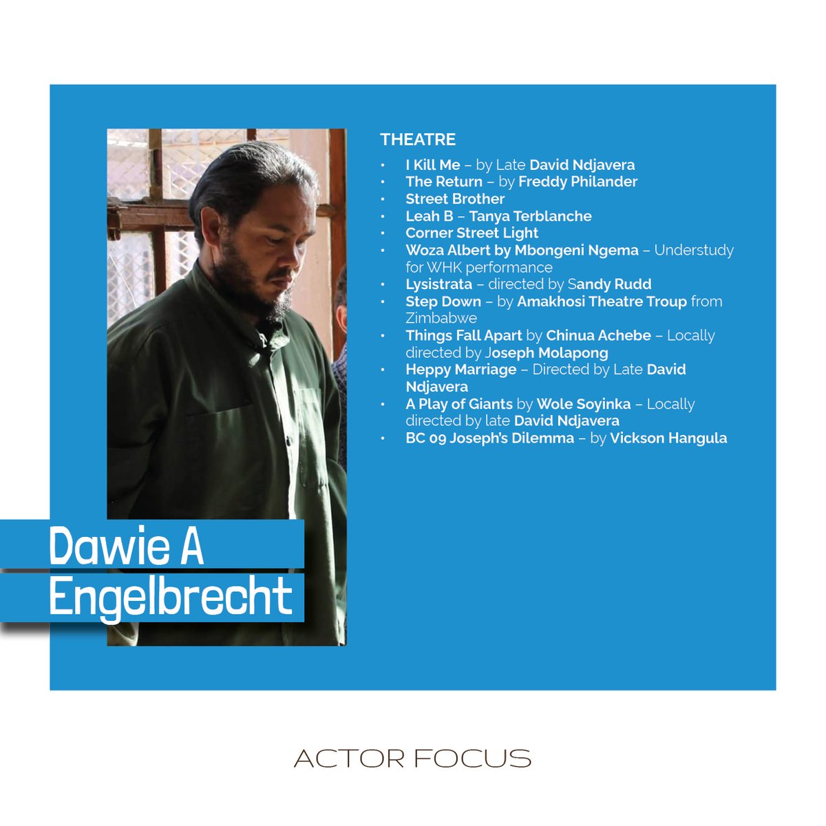 Namibia_F_C's tweet image. We are pleased to inform you that @dawieengelbrecht is our #ActorFocus for the month of September.🎬

Which role do you recognize? Comment below.✨

#namibiafilmcommission #namibianfilm #namibianstories #namibianactors #september