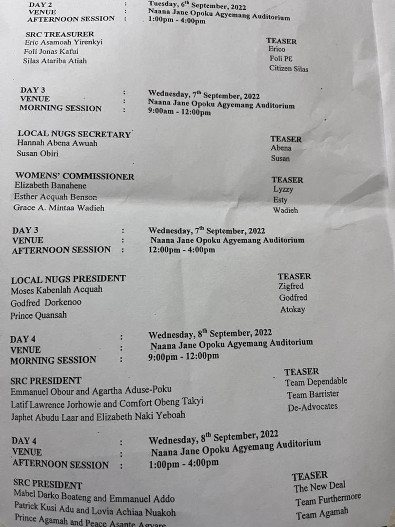 src_ucc's tweet photo. Vetting of SRC/Local Nugs aspirants start today, 5th September 2022. Below is the timetable https://t.co/mzvz1ytvZO
