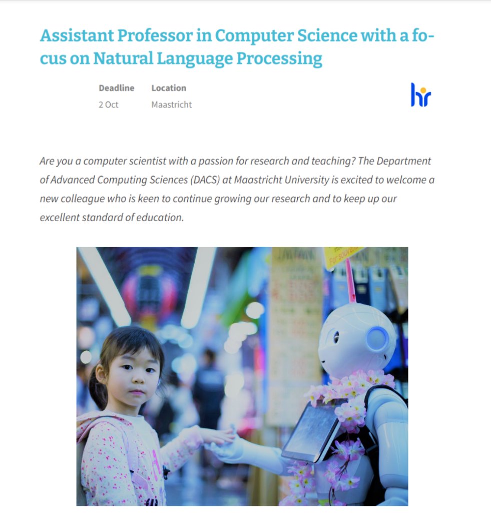 UM_IDS's tweet photo. The Department of Advanced Computing Sciences (DACS) has a vacancy for an Assistant Professor in Computer Science with a focus on Natural Language Processing.
https://t.co/K1qXihcpus

@UM_DACS
#datascience #umdatascience #NLP #computerscience #engineering  #robotics #textmining https://t.co/F1nD2z6b7a