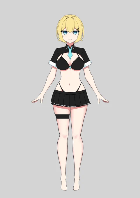 立ち絵です。「金髪×制服×黒ビキニ」のコンセプトで描いてみました! 