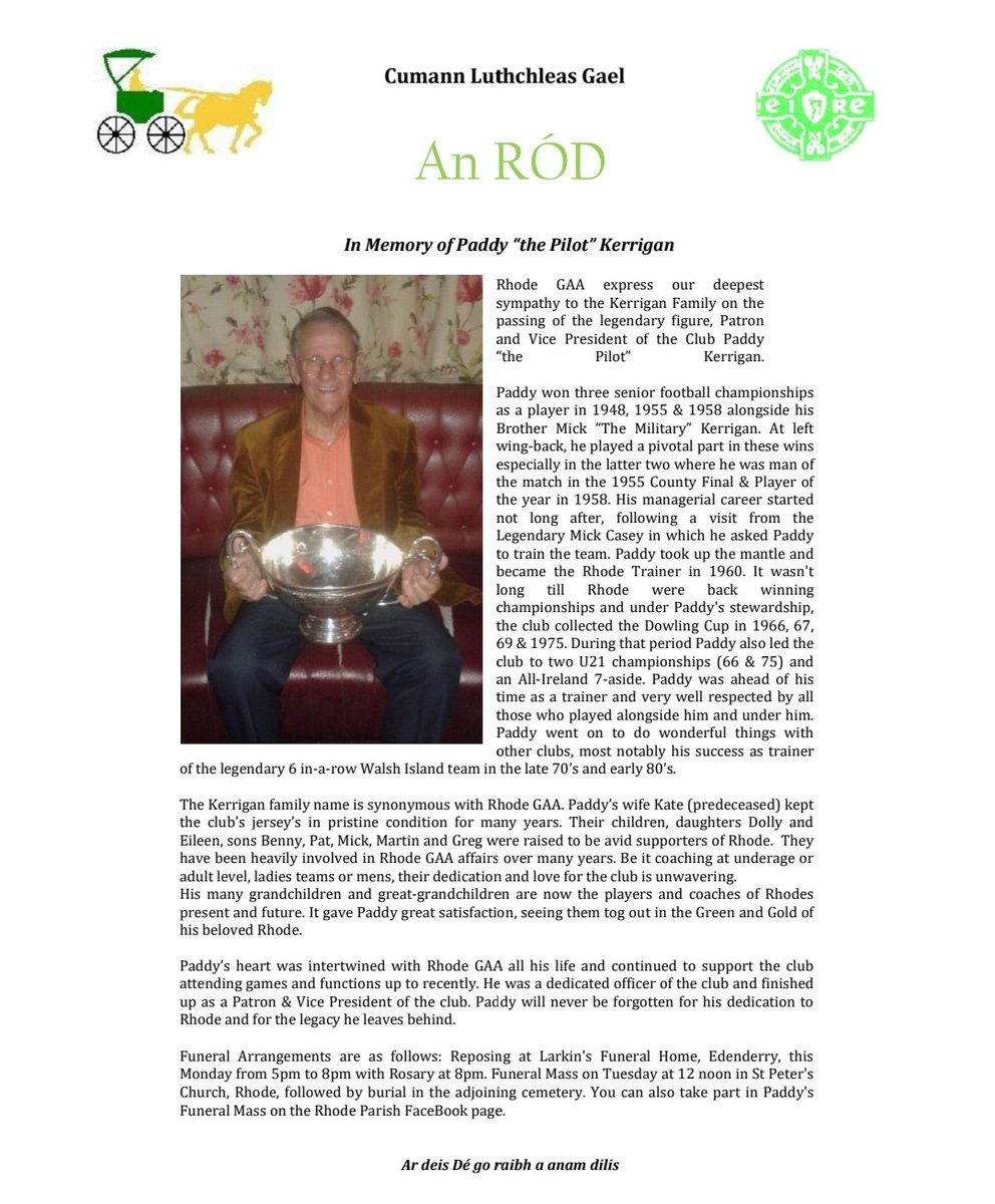 RhodeGAA's tweet photo. In Memory of Paddy " the Pilot " Kerrigan 💚💛 https://t.co/SfKYK26KVE