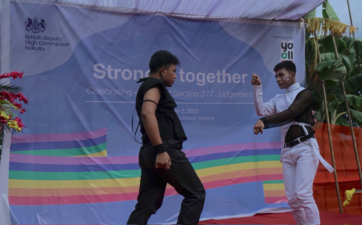UKinKolkata's tweet photo. @NickDLow interacted with the players of the first Transmen football team in India to mark the 4th anniversary of #S377 judgement at Imphal on 2 Sept.

Few captivating dance performances were on display by youth dance groups during the programme.

#LGBT https://t.co/TN8kttn8sk