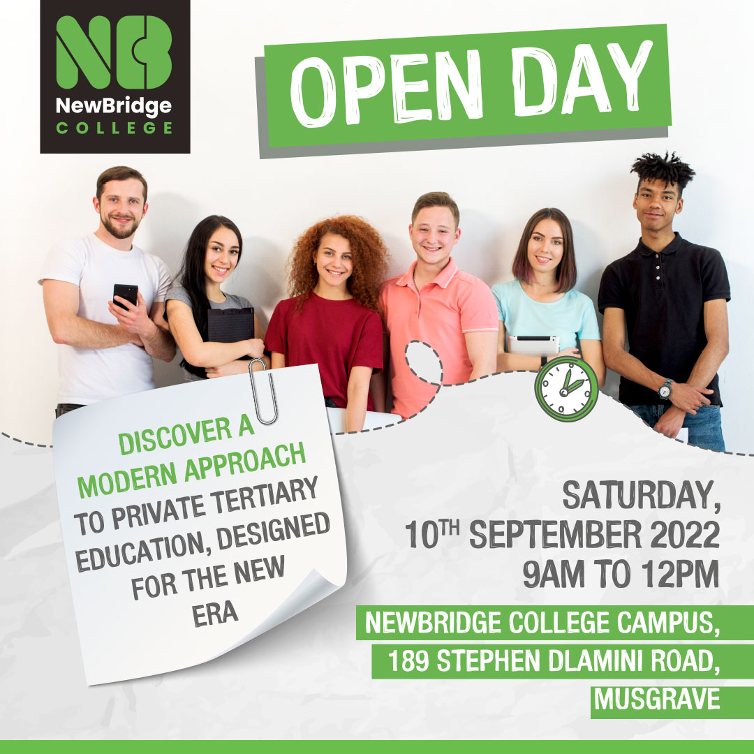 NewBridgeSA's tweet photo. Join us for our next Open Day on Saturday, 10th September 2022, and discover our modern approach to private tertiary education, designed for the new era.

WhatsApp us on 084 760 3455 or click here to book your spot – https://t.co/xJgRBhb9YB https://t.co/8SkcsHHaMP