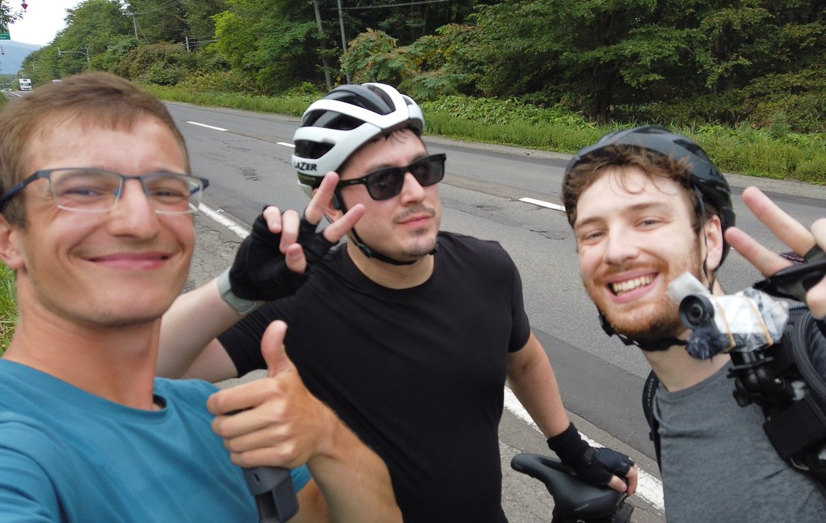 PetrCala's tweet photo. I don't use Twitter a lot, but thanks again @CDawgVA and @AbroadInJapan for stopping today for a chat, gratz on the cycle and making the charity goal. If you're up, I'd love to talk about the hike across Japan once it's done. Maybe a Trash Taste episode? Over beer seems cool too. https://t.co/GdnHNZs1tQ