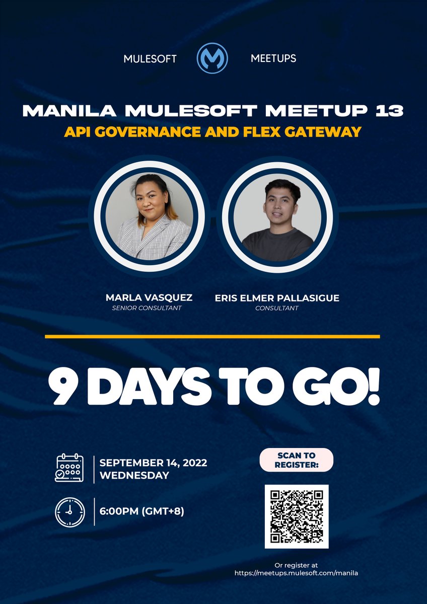 Will_of_E's tweet photo. 9 DAYS TO GO!

Mark your calendars this coming September 14th 6:00 PM PHT (GMT +8) and join us at our 13th Manila MuleSoft Meetup as we learn more about  API Governance and Flex Gateway.

Register to the link below to join the event.

https://t.co/qYYyczNWkj

#MulesoftMeetup https://t.co/SZFtvktHBJ