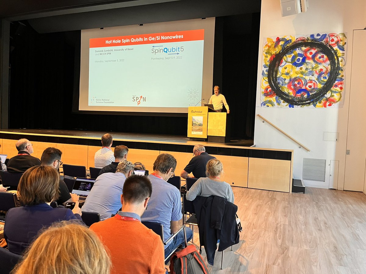 nccrSpin's tweet image. Our very own Dominik Zumbühl presenting the latest advancements in hole spin orbit coupling #SpinQubit5 #NCCRSpin