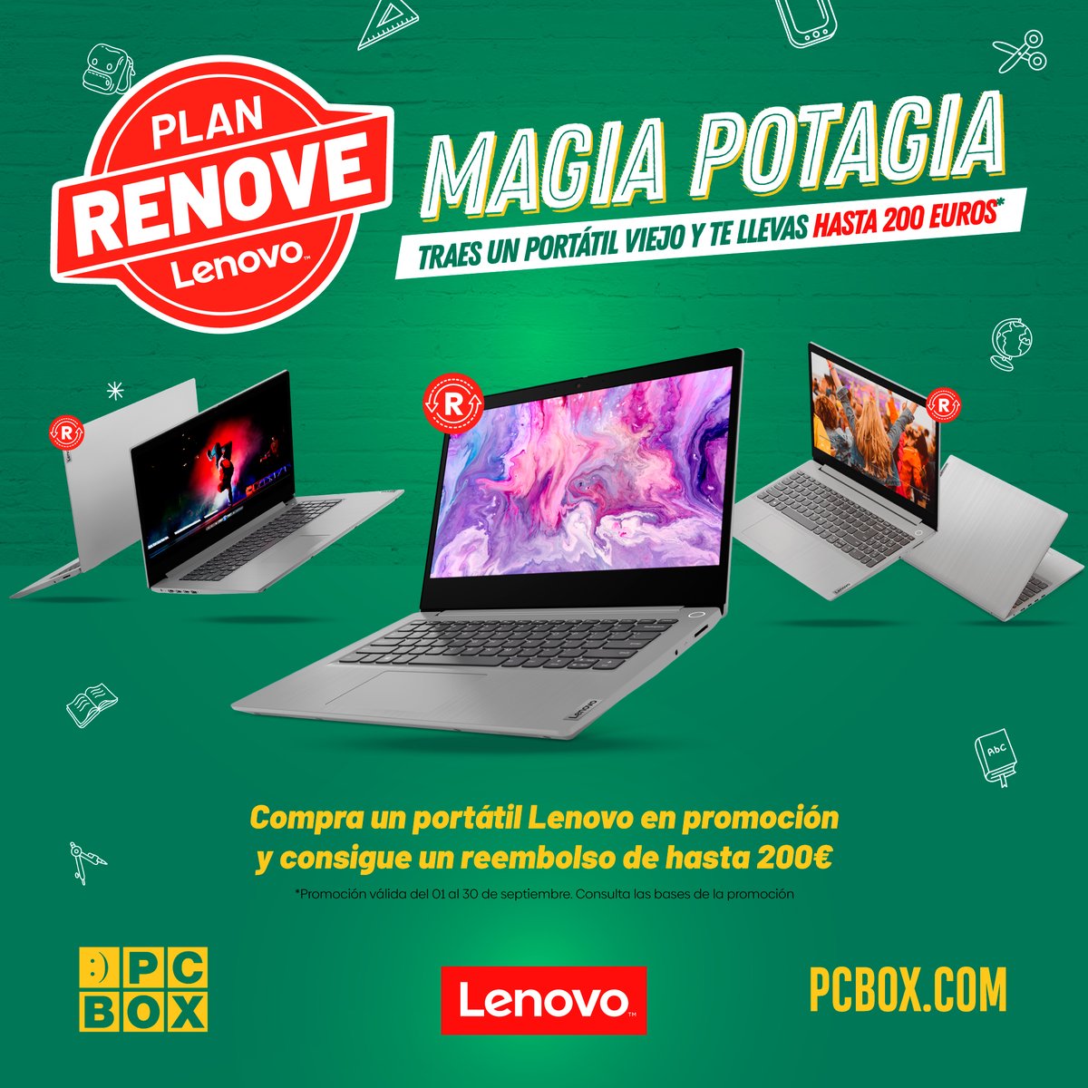 PCBoxSalamanca's tweet photo. Durante este mes de septiembre, si compras alguno de los portátiles Lenovo seleccionados en nuestra web o tiendas físicas, puedes recibir hasta 200€ de reembolso. ¡Así de fácil!

💻 Descubre los portátiles de la promoción en nuestra web. 
https://t.co/HOz7vtGzt7 https://t.co/6TcihvBjPT