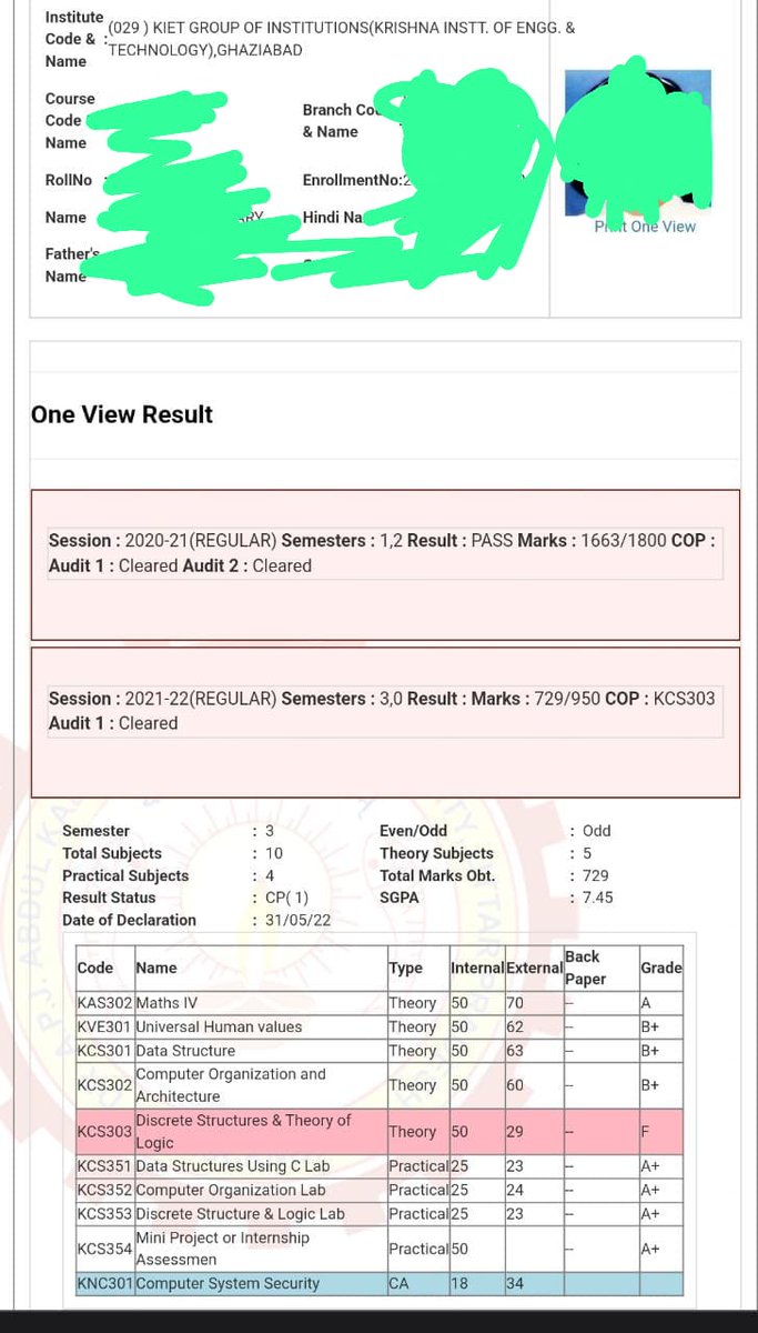 PRINCEP75607061's tweet photo. @AKTU_Lucknow @AktuStudents  @CMOfficeUP @Vineetkansal2  1st she got 41 in DSTL and when applied for copy rechecking , got only 29 even though 15 marks apx. question were unchecked. Is it possible that one examiner gave 41 and other gave 29 on the same answersheet
@___PRERNA___ https://t.co/EKNK0Wv1zz