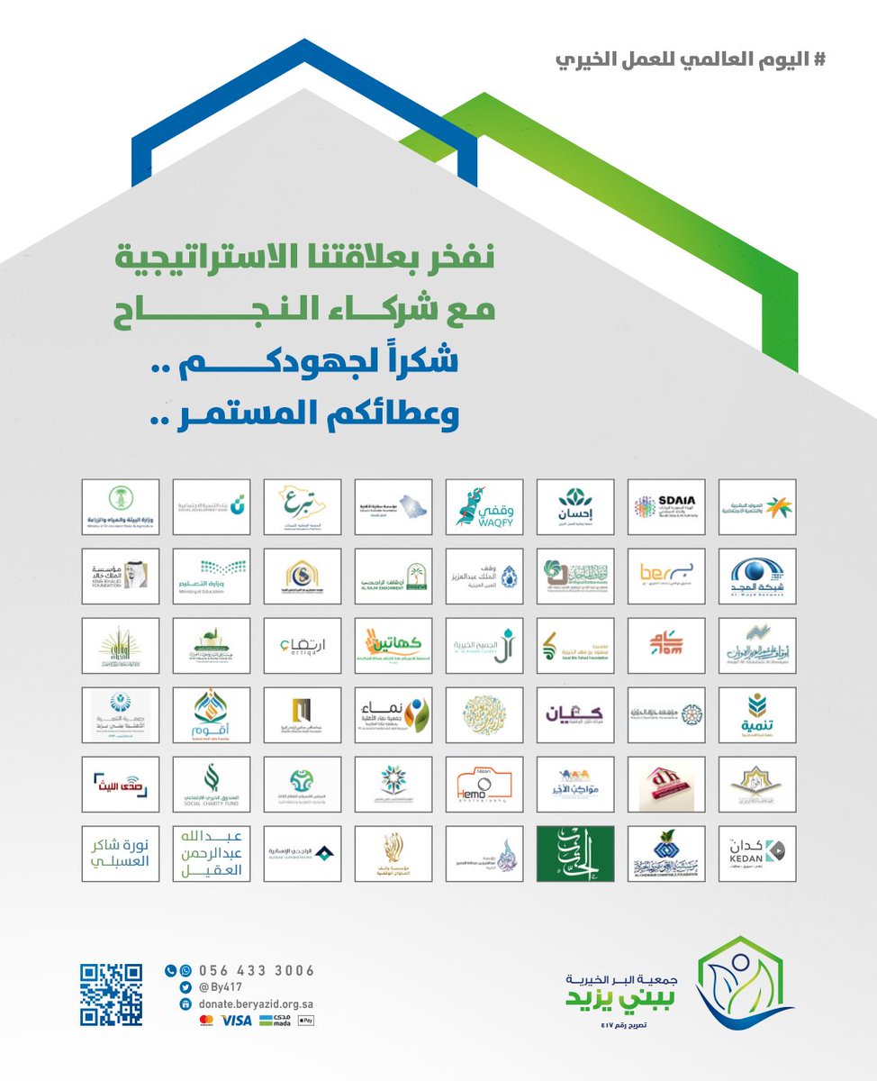 بمناسبة #اليوم_العالمي_للعمل_الخيري 5️⃣

نشكر ونثمن تعاون الجهات الحكومية والخاصة
والمؤسسات المانحة والخيرية والأفراد لتعاونهم ودعمهم لمشاريع جمعية #بر_بني_يزيد 

بعطائكم يستمر الخير 🌱