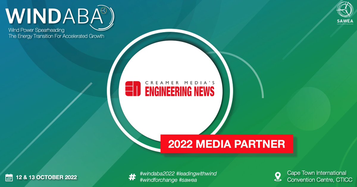 WINDABA_ZA's tweet photo. WELCOME @EngNewsZA as a MEDIA PARTNER for Windaba 2022!

Register Now: https://t.co/yZB7vF2bAg

#windaba2022 #leadingwithwind #windforchange #sawea https://t.co/YfRFZHSkGZ