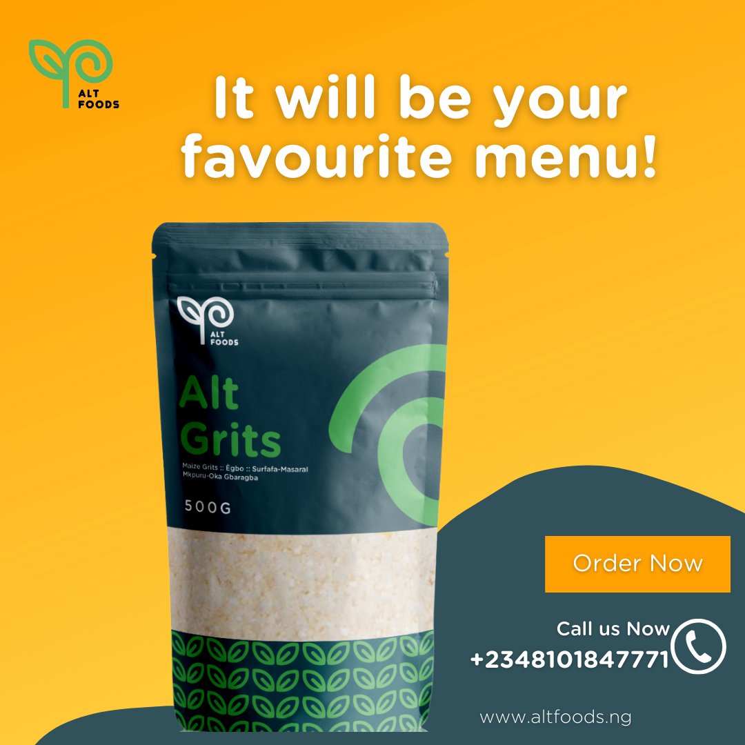 thealtfood's tweet photo. It is our favourite food, try it and see why we love it so much!
Place an order with us today.
#AltFoods #AltGrits #natural #naturalfood #greattaste #food #foodie #african #nigerianfood #nigeria #nigerianfoodie #nigerianfoodbrand #maize #tgifridays #cornstarch #foodforthought https://t.co/YJK5qxflvB