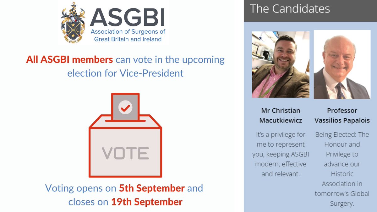 📢MEMBERS CHECK YOUR INBOXES FOR AN EMAIL FROM CES! 

Voting has now opened! ALL @ASGBI members can now shape the future of their Association by voting for the 2023-2024 President-Elect.

Best of luck to both our worthy candidates🤞

asgbi.org.uk/get-involved/e…