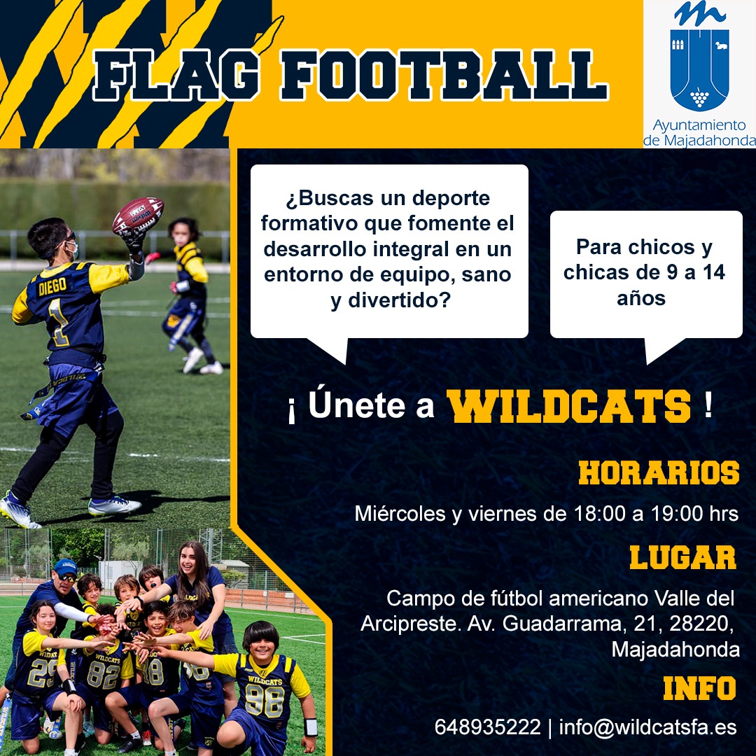 🤔¿Buscas un deporte formativo? 
⏰No pierdas más el tiempo‼️
 🏈👍Únete a Wildcats ‼️
<a href="/MajadahondaAyto/">Ayuntamiento de Majadahonda</a>