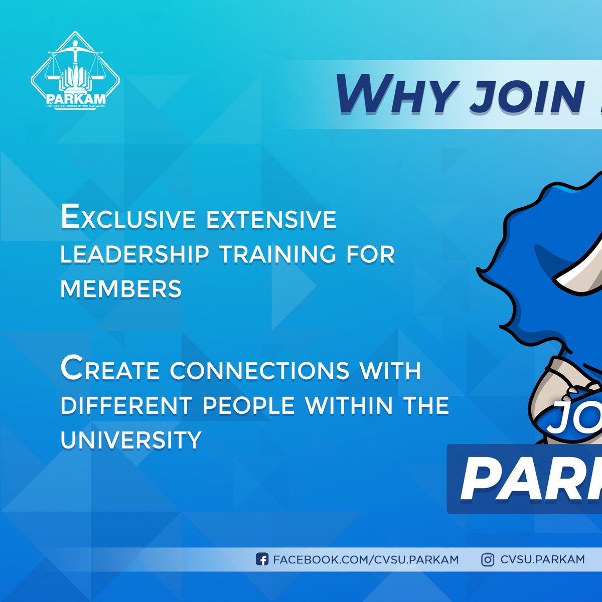 OfficialParkam's tweet photo. SAMAHAN NATIN SI PARKY!
Abangan ang mga susunod na detalye para sa pagrehistro sa PARKAM!
#PARKAM
#PARKAM2022
#KamiAngPARKAM https://t.co/jAFxYnS5fK