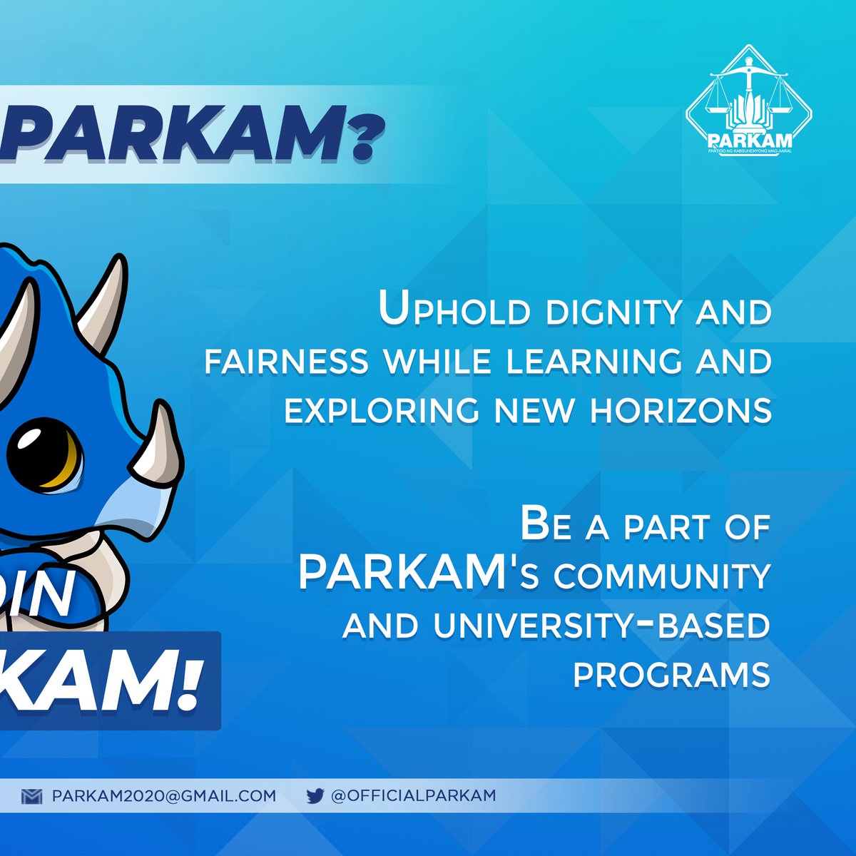 OfficialParkam's tweet photo. SAMAHAN NATIN SI PARKY!
Abangan ang mga susunod na detalye para sa pagrehistro sa PARKAM!
#PARKAM
#PARKAM2022
#KamiAngPARKAM https://t.co/jAFxYnS5fK