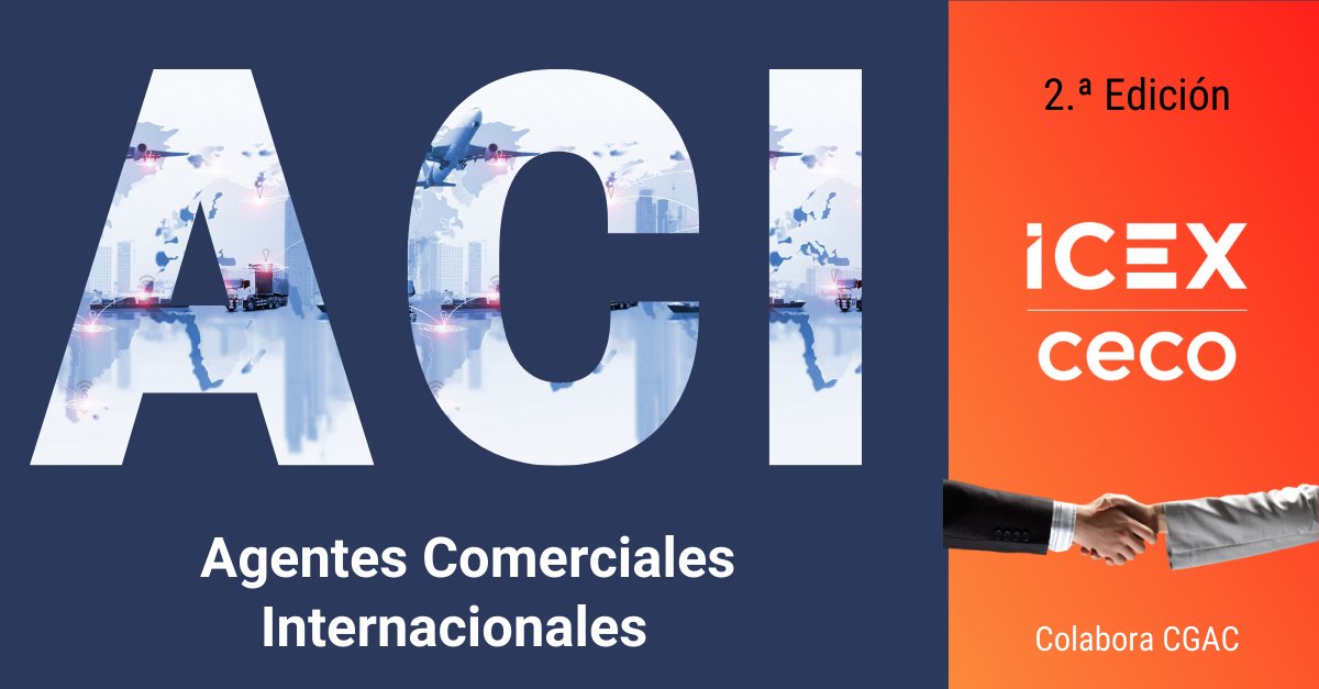 ICEX_CECO's tweet photo. ℹ️Una de las figuras clave para la internacionalización es el #AgenteComercial Internacional, especialmente interesante para #pymes que comienzan el proceso de expansión exterior.
⌛3/10/22 - 10/03/23 (250h )
Curso de #ACI con el apoyo de @Comercial_Es 
https://t.co/0bGQRFRLIJ https://t.co/qOseg67mqz