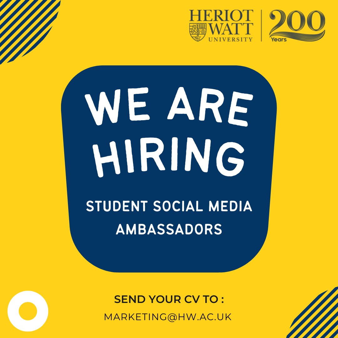 Last chance to apply to be a Student Social Media Ambassador. With a time commitment of just 2 hours a week plus the opportunity to work events. This role would be suited to any student looking to showcase their marketing potential. Submit your CV to marketing@hw.ac.uk