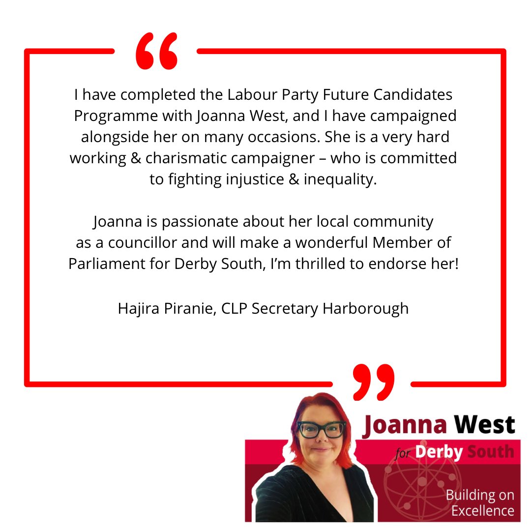 JoannaWestUK's tweet image. Delighted to have your support @HajiraPiranie! It’s fantastic to see strong women supporting each other 🌹 

#BuildingOnExcellence #VocalAndVisible #ForTheFuture #DerbySouth #WomenSupportingWomen