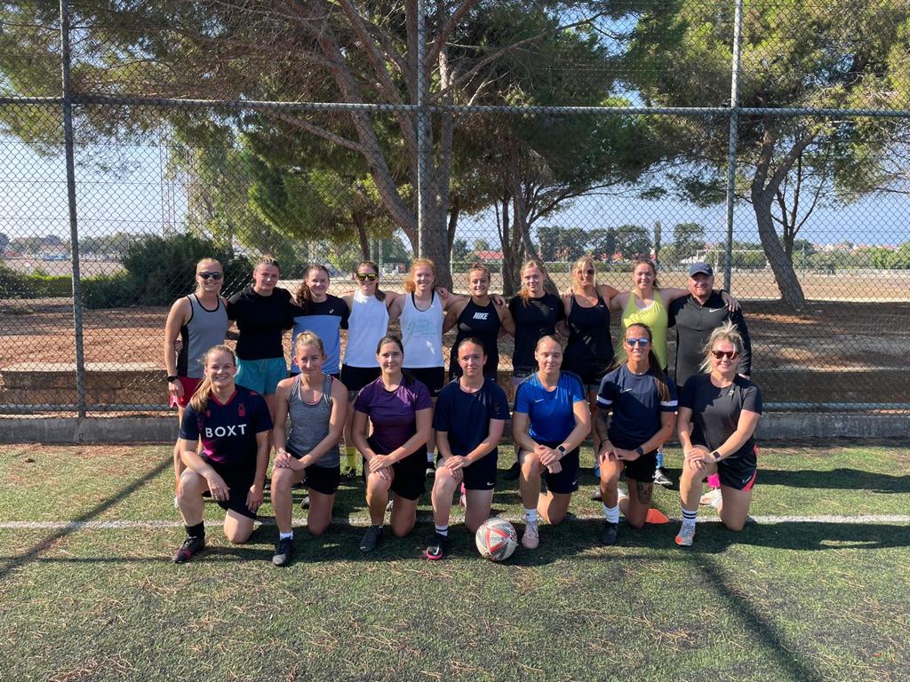 RAF__Police's tweet photo. The #RAFPolice Ladies Football Club begin their overseas visit at @RAFAkrotiri today.
The visit will help build morale and maintain the momentum going into the second season, with a week of training sessions that will culminate in a match against local opposition.  🔴⚫️⚽️☀️ https://t.co/PTNQWFchfK