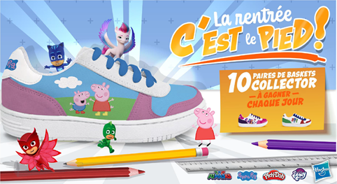 FranceTvDistrib's tweet photo. [LICENCE]

👟 La rentrée, c’est le pied ! 

Jusqu’au 10 octobre, tentez de gagner une paire de baskets collector @PeppaPig ou #Pyjamasques  
Modalités du jeu ici ➡ https://t.co/O8zkdliFp6

@PeppaPig &amp; #Pyjamasques : droits dérivés gérés par @francetvdistrib https://t.co/gW2SOZs48d