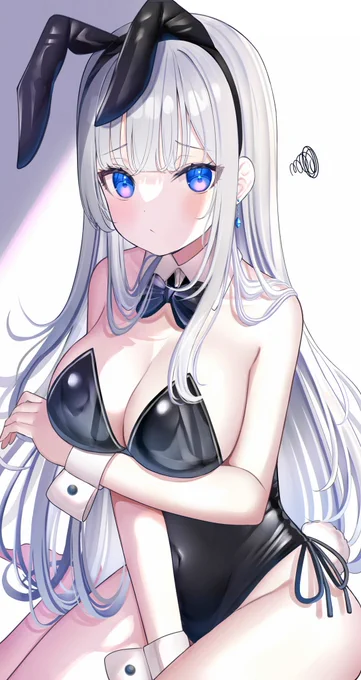 恥じらい銀髪バニーさん#オリジナル 